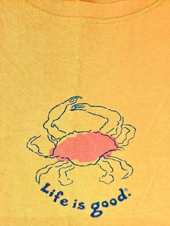 Life Is Good Women Size Large Yellow Crab Graphic T-Shirt Cotton Ocean Sea Life - Picture 4 of 10